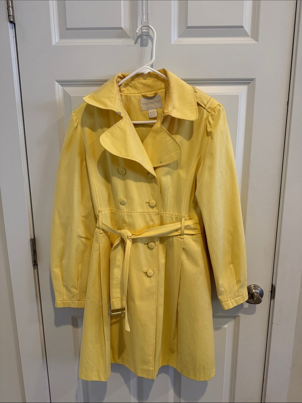 Women's Yellow Double-Breasted Trench Coat with Waist Tie